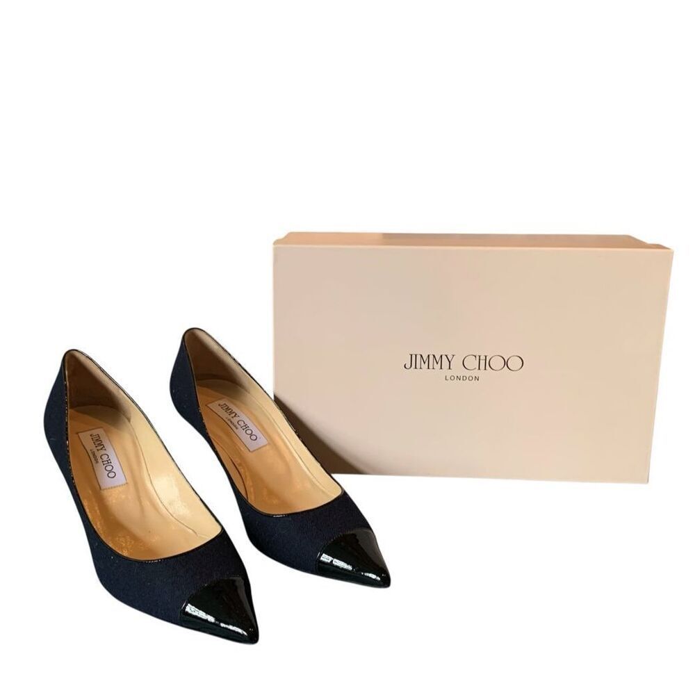 NEW IN BOX Jimmy Choo Blue & Black Flannel & Patent Leather Anvil Pumps Heels Sh